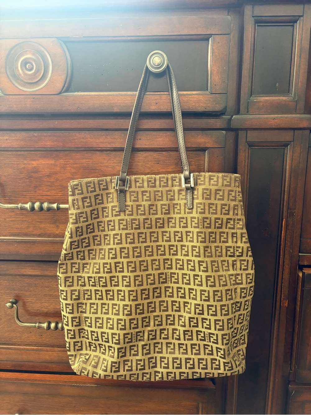 Auth Fendi Zucca Tote Bag Brown FF Monogram Canvas Shoulder Bag Vintage - Picture 15 of 15
